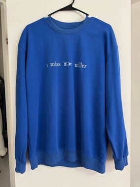 Mac Miller Tribute Embroidered Crewneck Sweatshirt Large Blue